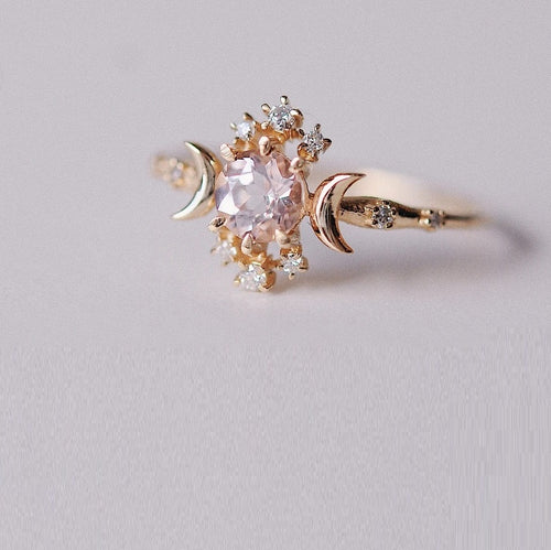 Creative Inlaid White Zircon Star Moon Ring
